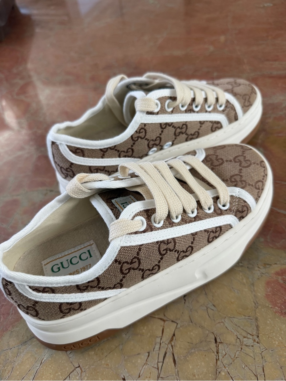 Gucci Brown & Cream GG Canvas Low-Top Sneakers